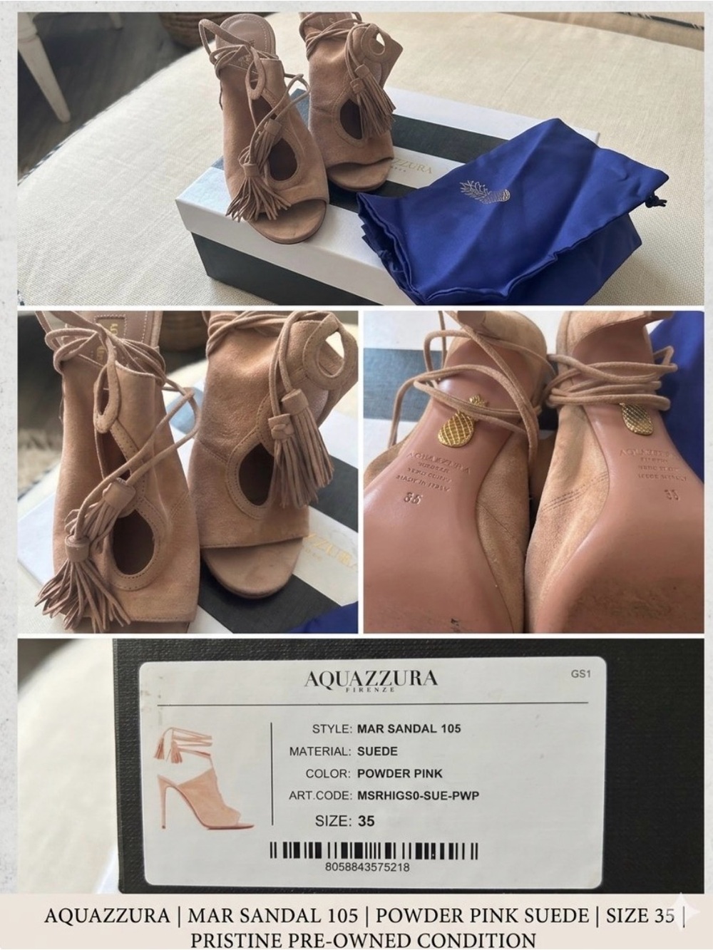 Aquazzura Powder Pink Suede Tassel Lace-Up Heels